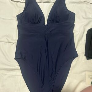 Quince Navy V-Plunge One-Piece Swimsuit